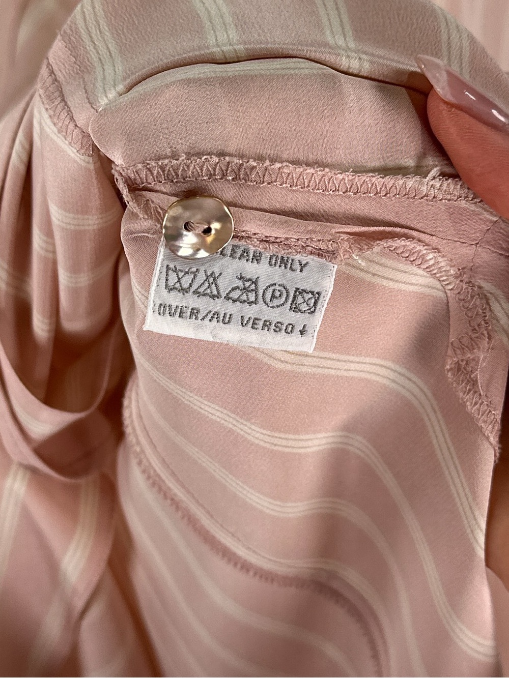 Liz Claiborne Long Sleeve Blouse Shoulder Pads Silk Stripe Pink White 6 - Picture 8 of 12